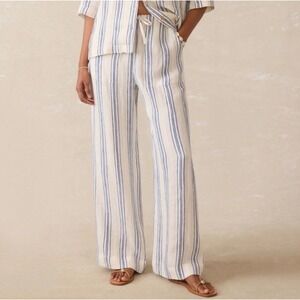 Faherty Laidback Palma Linen Wide Leg  Pants in Sail Away Stripe - Small